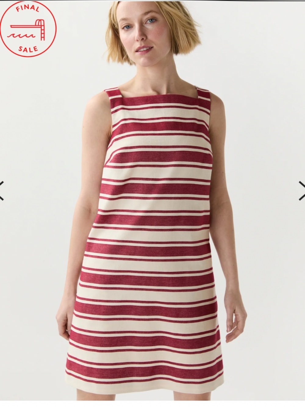 NWT, ANN MASHBURN, MADELYN DRESS, BRICK RED/NATURAL BOLD STRIPE CANVAS